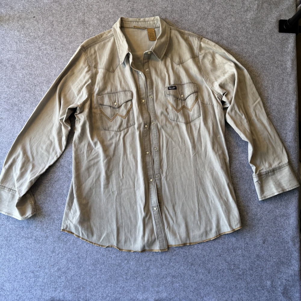 Wrangler LW3951D Western Snap Shirt XXL Gray Pearl Snap Cotton